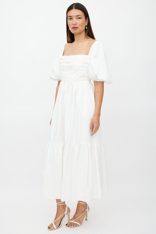 Self-Portrait White Pleated Puffed Sleeve Dress