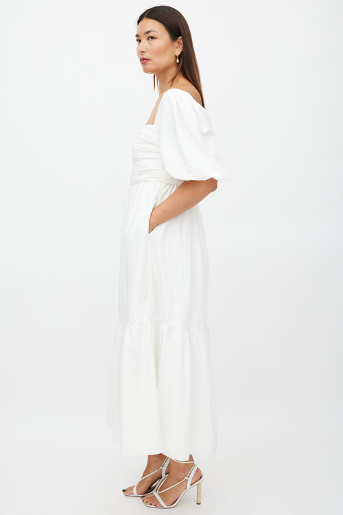 Self-Portrait White Pleated Puffed Sleeve Dress