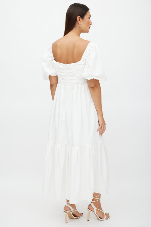 Self-Portrait White Pleated Puffed Sleeve Dress