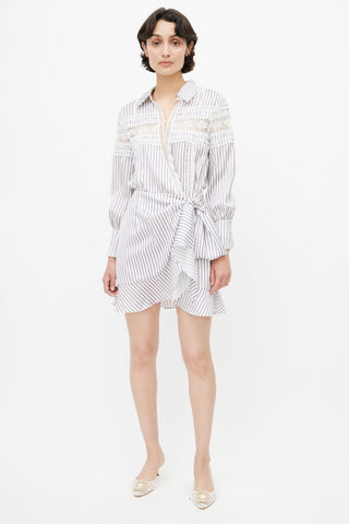 Self-Portrait White 
Purple Stripe Lace Dress