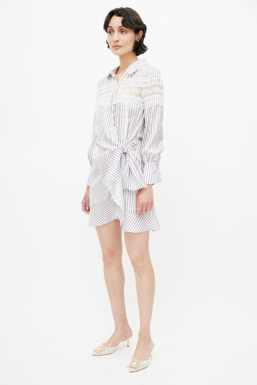 Self-Portrait White 
Purple Stripe Lace Dress