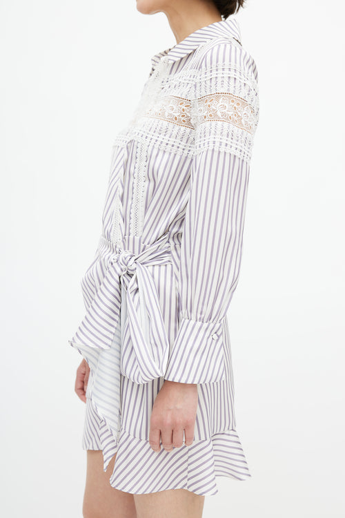 Self-Portrait White 
Purple Stripe Lace Dress