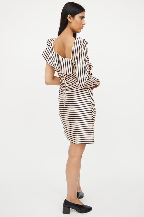 Self-Portrait Beige 
Black Striped Asymmetrical Dress