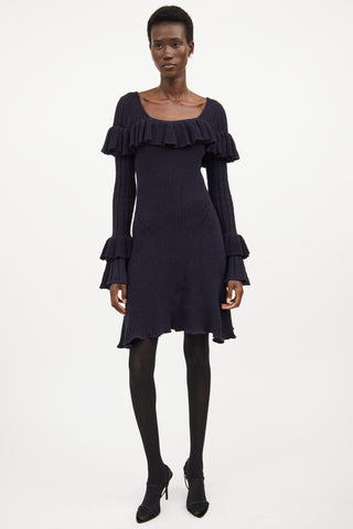 Self-Portrait Navy Knit Ruffled Dress