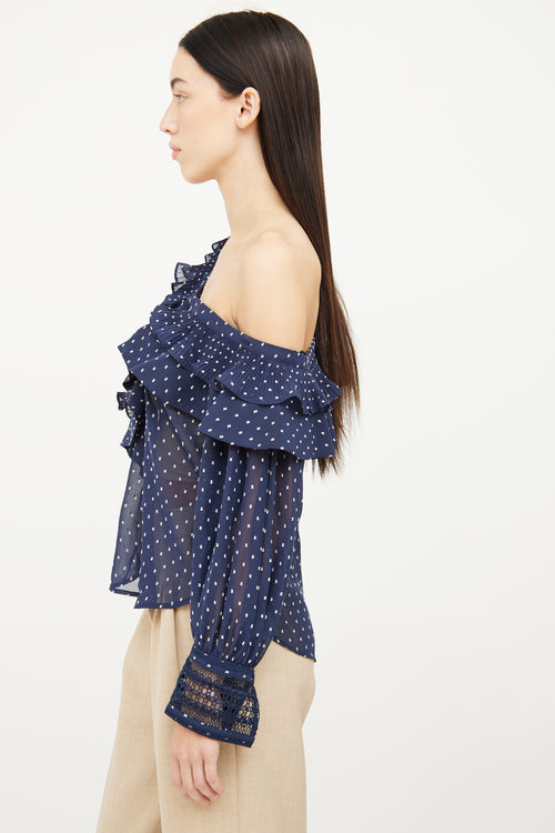 Self-Portrait Navy 
White Polka Dot Top