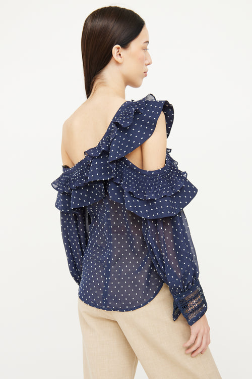 Self-Portrait Navy 
White Polka Dot Top