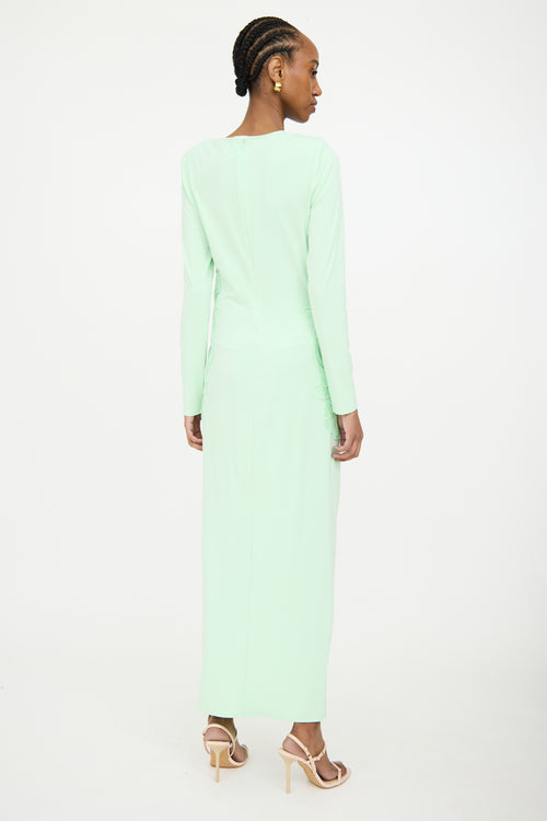 Self-Portrait Green Ruched Lace Maxi Dress