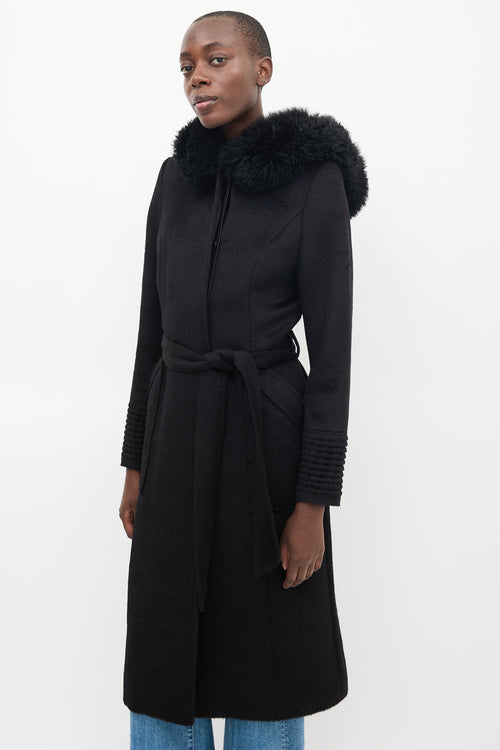 Sentaler Black Wool Hooded Wrap Coat