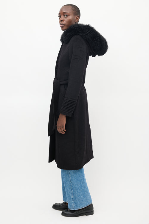 Sentaler Black Wool Hooded Wrap Coat