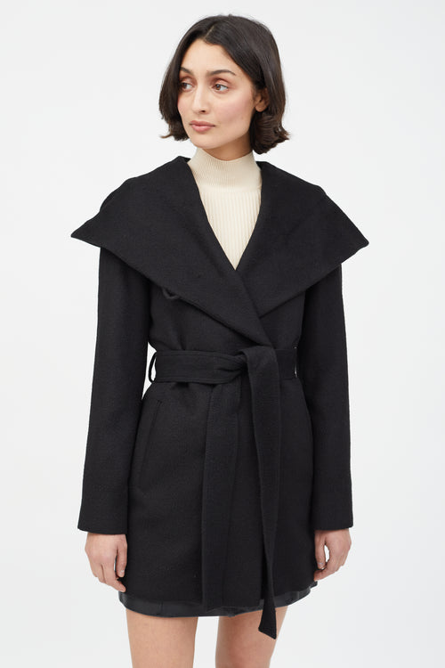 Sentaler Black Merino Wool Hooded Belted Coat