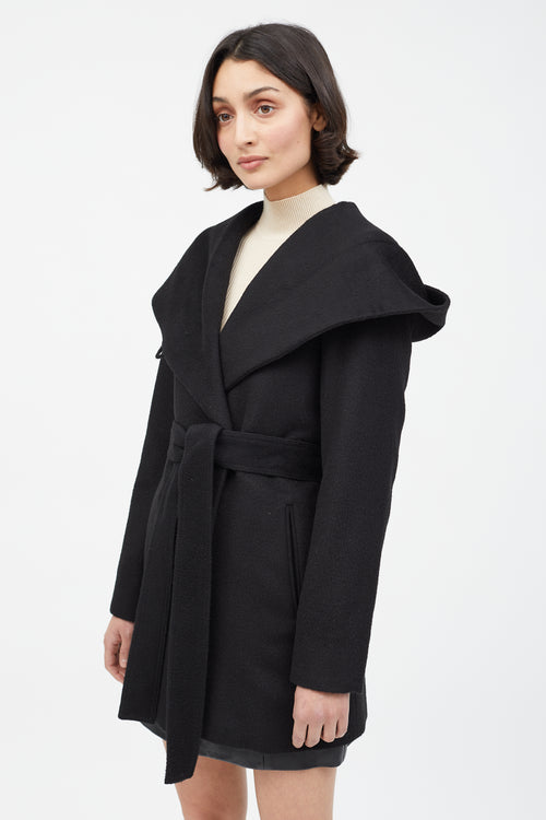 Sentaler Black Merino Wool Hooded Belted Coat