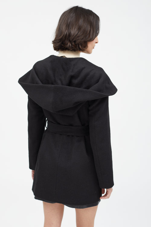 Sentaler Black Merino Wool Hooded Belted Coat