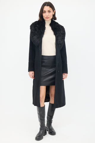 Sentaler Black Wool Fur Collar Belted Coat