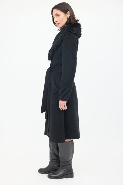 Sentaler Black Wool Fur Collar Belted Coat