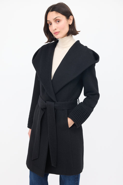 Sentaler Black Wool Mid Length Hooded Wrap Coat