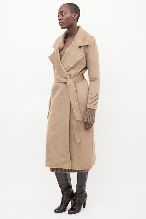 Sentaler Brown Wool Wide Collar Wrap Coat