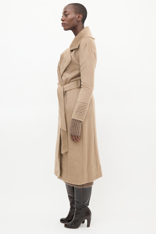 Sentaler Brown Wool Wide Collar Wrap Coat