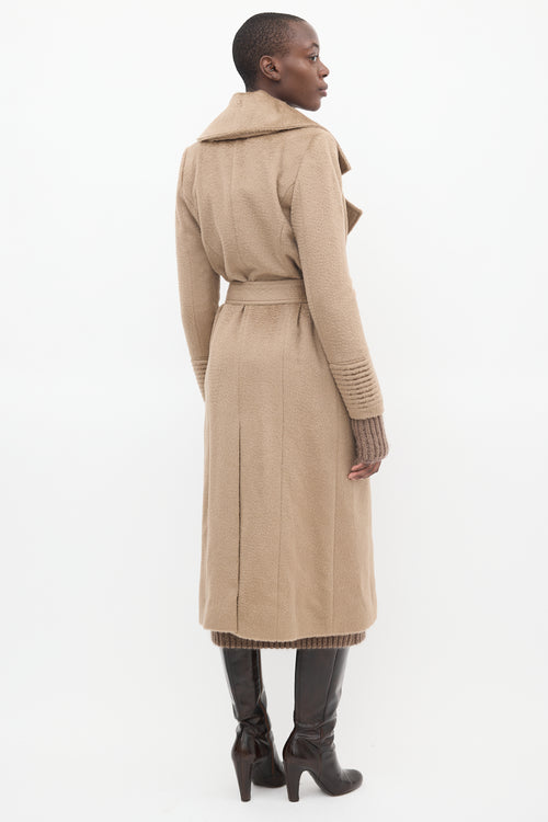 Sentaler Brown Wool Wide Collar Wrap Coat