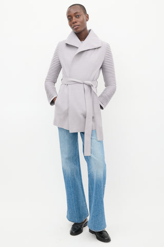 Sentaler Grey Wool Mid Length Wrap Coat