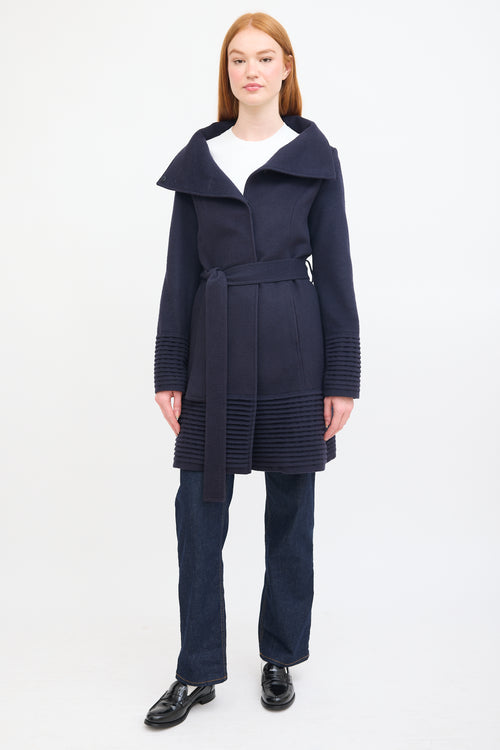 Sentaler Navy Wool Belted Mid Length Coat