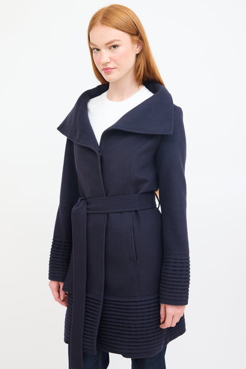 Sentaler Navy Wool Belted Mid Length Coat