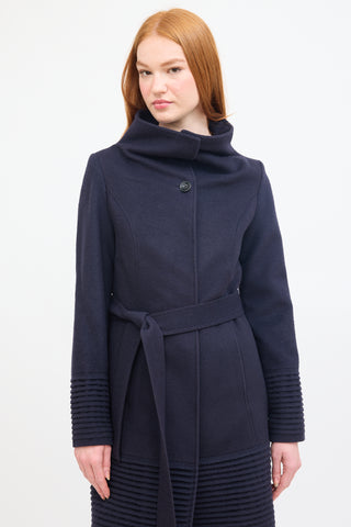 Sentaler Navy Wool Belted Mid Length Coat