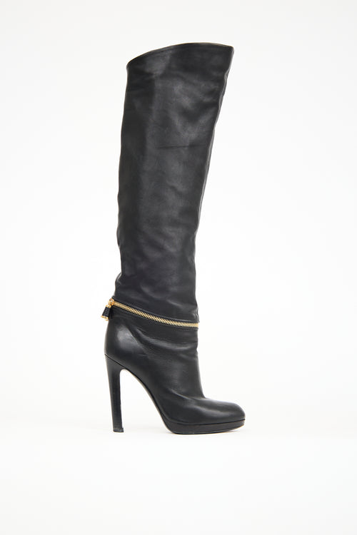 Sergio Rossi Black Leather Knee High Boot