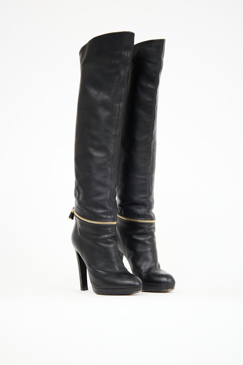 Sergio Rossi Black Leather Knee High Boot