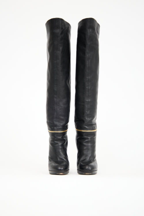 Sergio Rossi Black Leather Knee High Boot