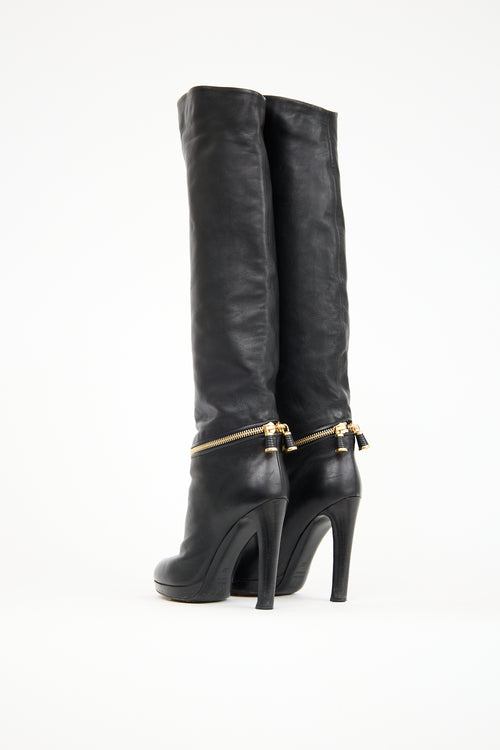 Sergio Rossi Black Leather Knee High Boot