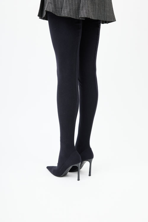  X Wolford Black Thigh High Sock Boot