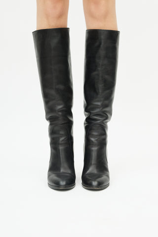 Sergio Rossi Black Leather 
Gold Heeled Boot