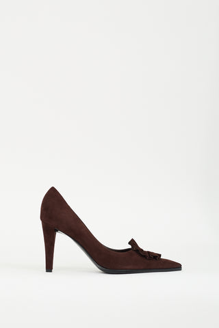 Sergio Rossi Brown Suede Floral Cutout Pump