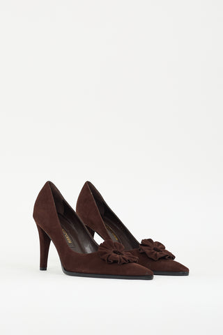 Sergio Rossi Brown Suede Floral Cutout Pump