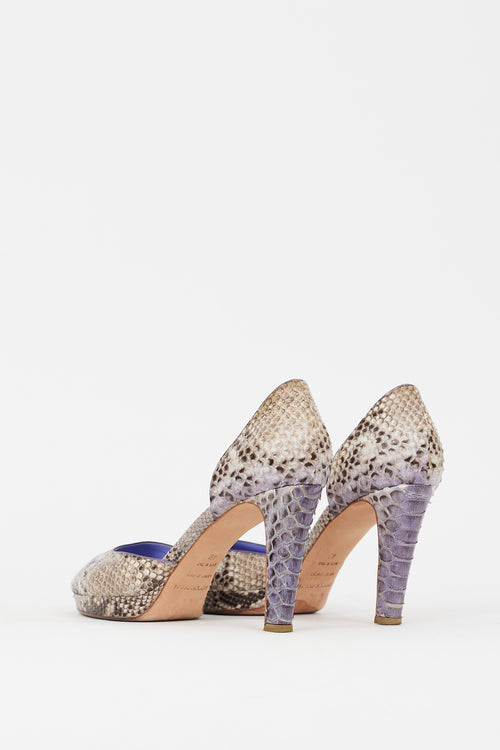 Sergio Rossi Purple 
Grey Embossed Leather D
orsay Pump