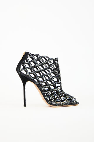 Sergio Rossi Black Suede Rhinestone Mermaid Heel