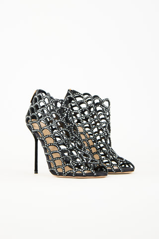 Sergio Rossi Black Suede Rhinestone Mermaid Heel