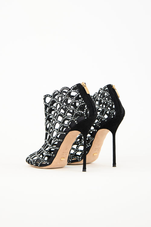 Sergio Rossi Black Suede Rhinestone Mermaid Heel