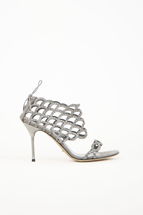 Sergio Rossi Grey Suede Rhinestone Mermaid Heel