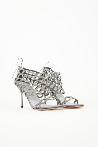 Sergio Rossi Grey Suede Rhinestone Mermaid Heel