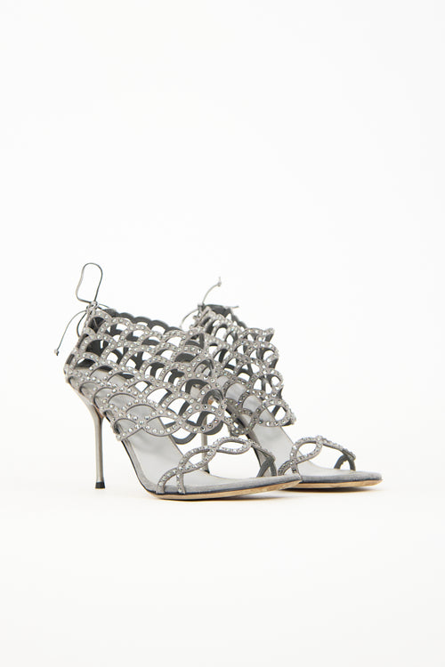 Sergio Rossi Grey Suede Rhinestone Mermaid Heel