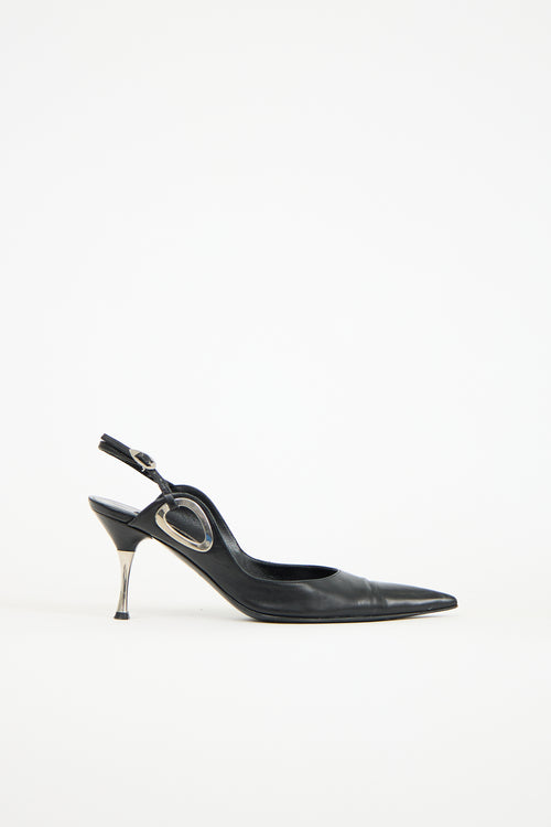 Sergio Rossi Black Leather Slingback Pump