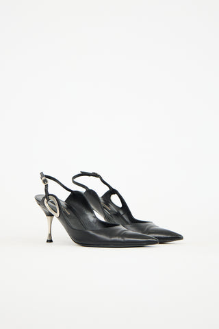 Sergio Rossi Black Leather Slingback Pump