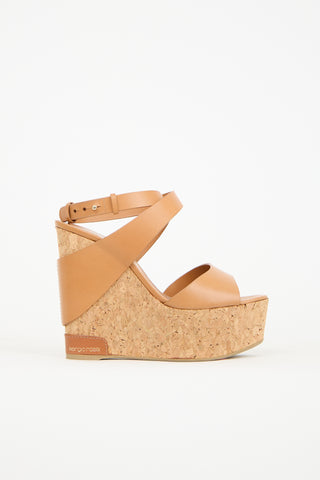 Sergio Rossi Brown Leather Cork Wedge Sandal