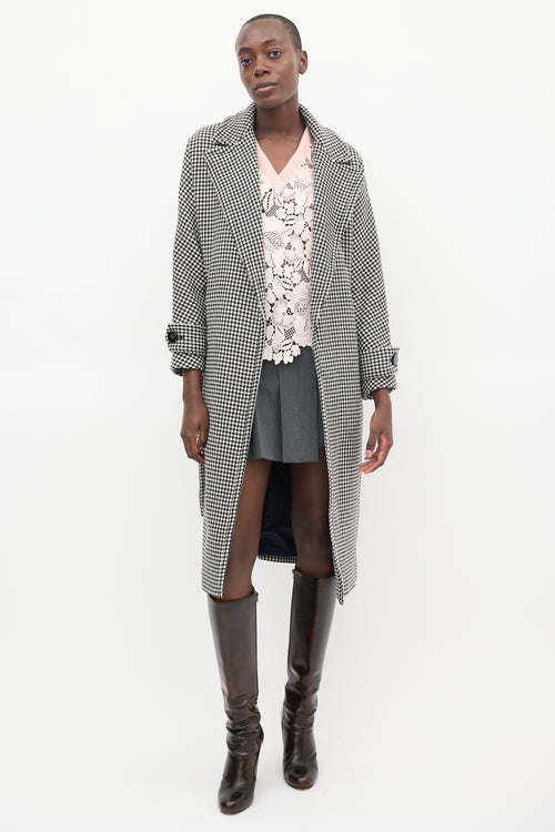 Sézane Black 
Cream Wool Houndstooth Coat