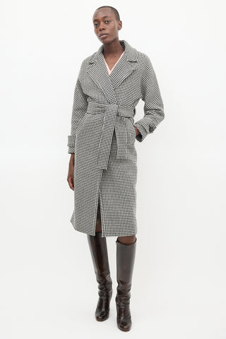 Sézane Black 
Cream Wool Houndstooth Coat