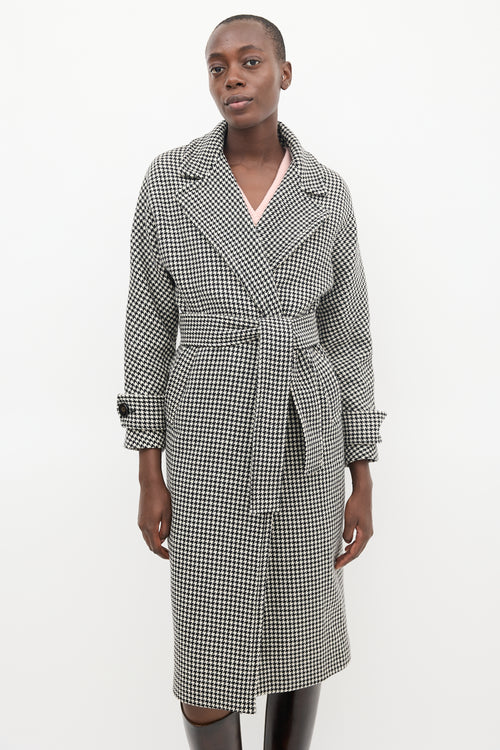 Sézane Black 
Cream Wool Houndstooth Coat