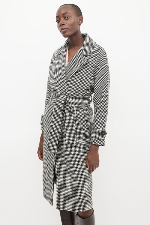 Sézane Black 
Cream Wool Houndstooth Coat