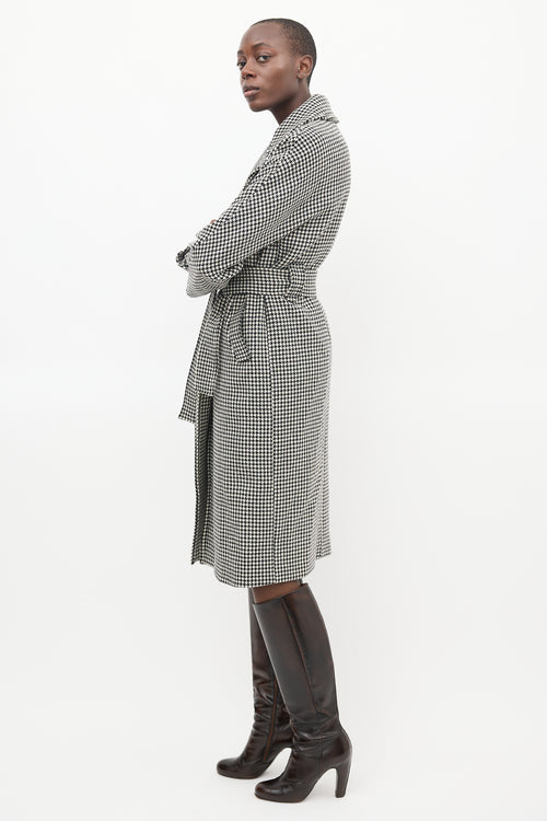 Sézane Black 
Cream Wool Houndstooth Coat