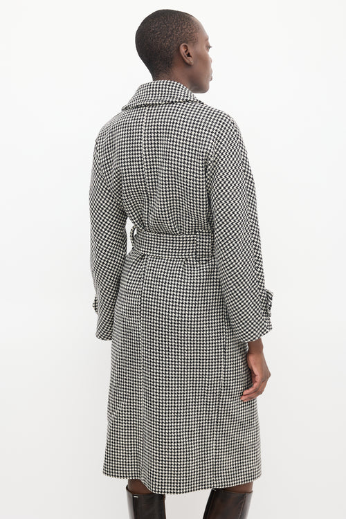 Sézane Black 
Cream Wool Houndstooth Coat